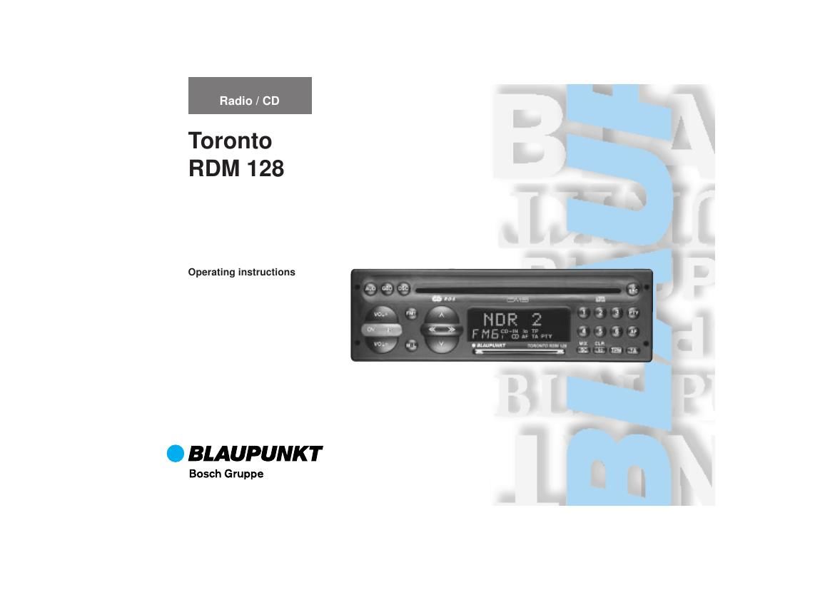 Blaupunkt Toronto RDM 128 Owners Manual