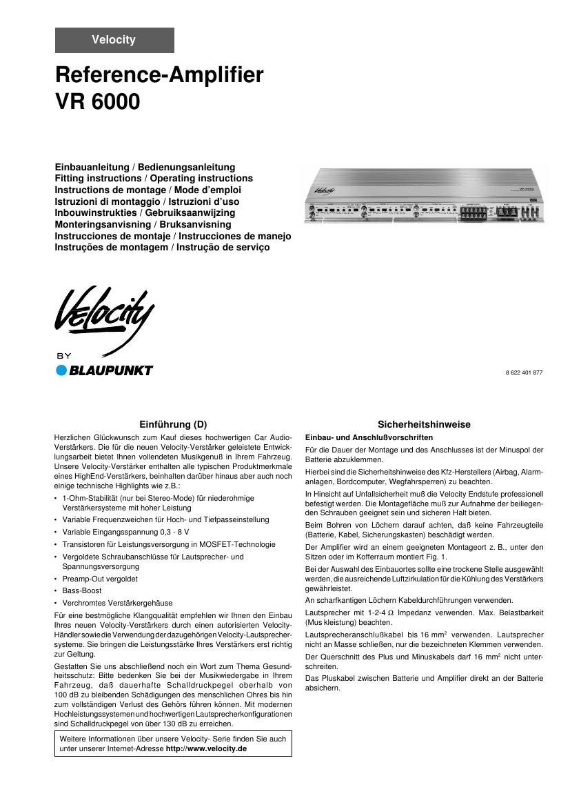 Blaupunkt VR 6000 Owners Manual