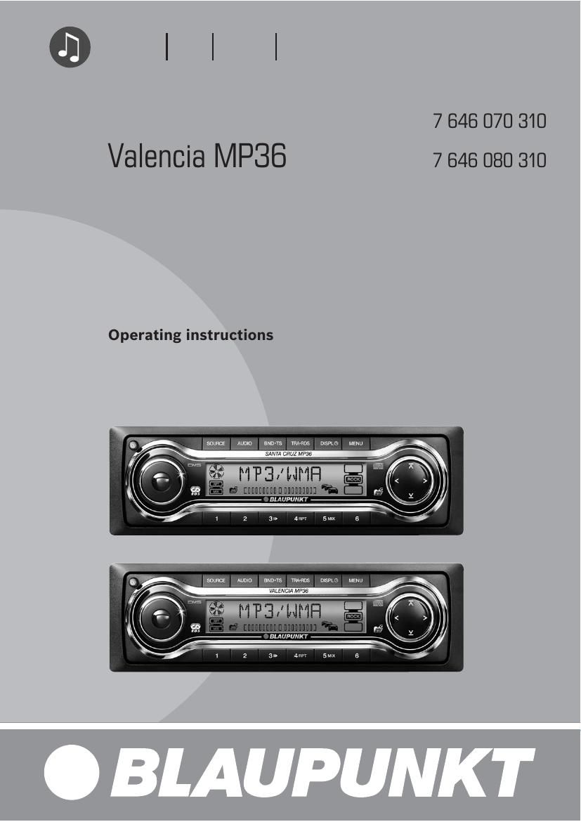 Blaupunkt Valencia MP 36 Owners Manual