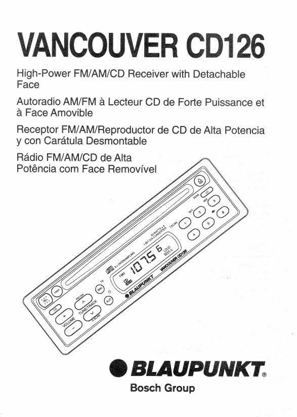 Blaupunkt Vancouver CD 126 Owners Manual