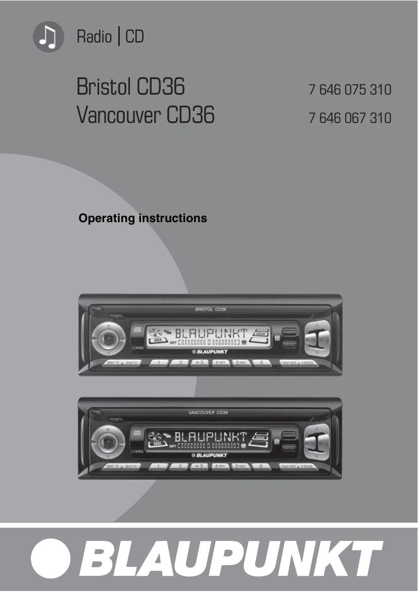 Blaupunkt Vancouver CD 36 Owners Manual