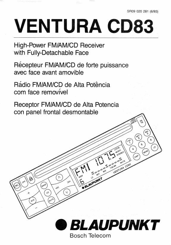 Blaupunkt Ventura CD 83 Owners Manual