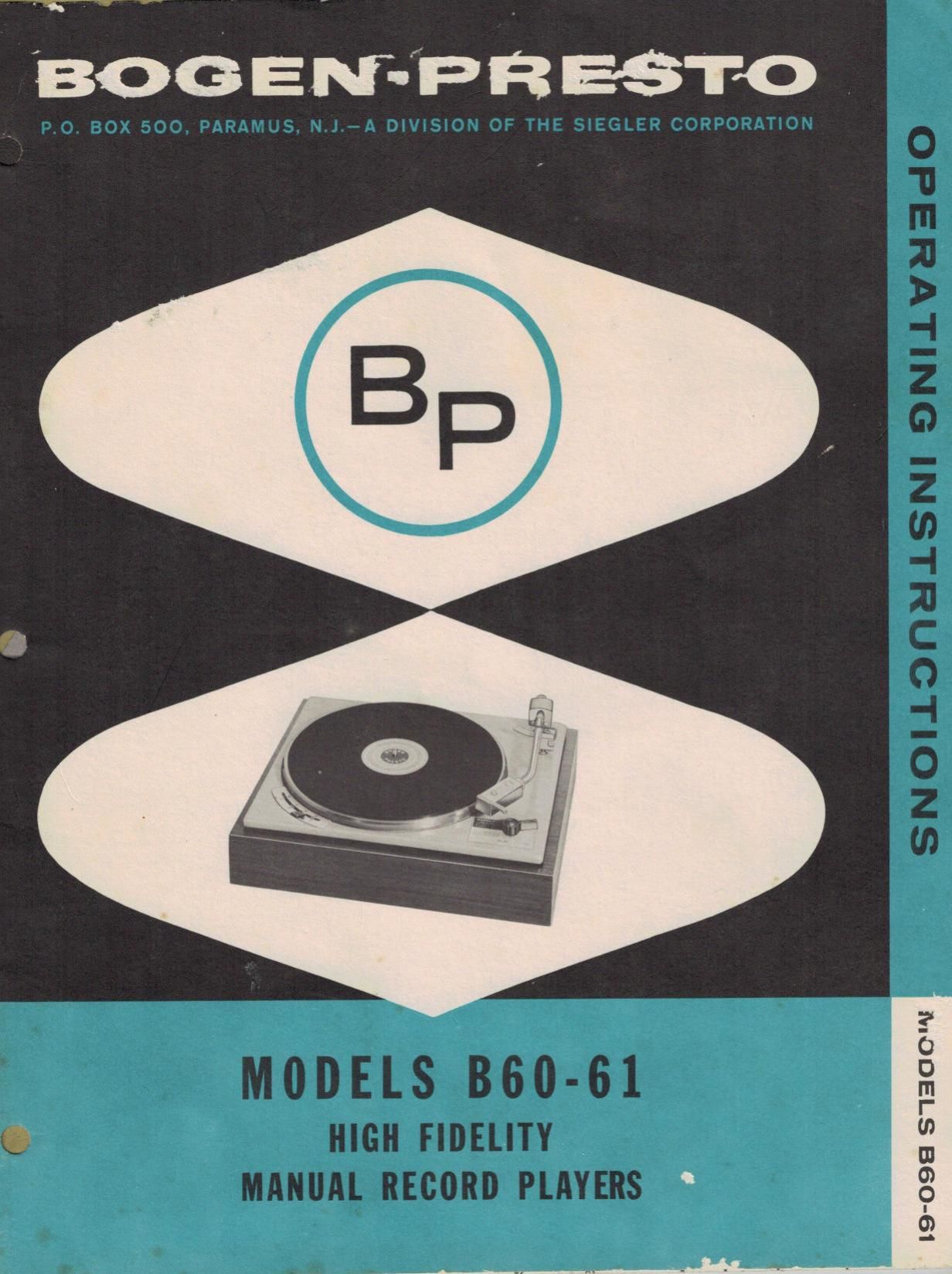 Bogen B60 Owners Manual