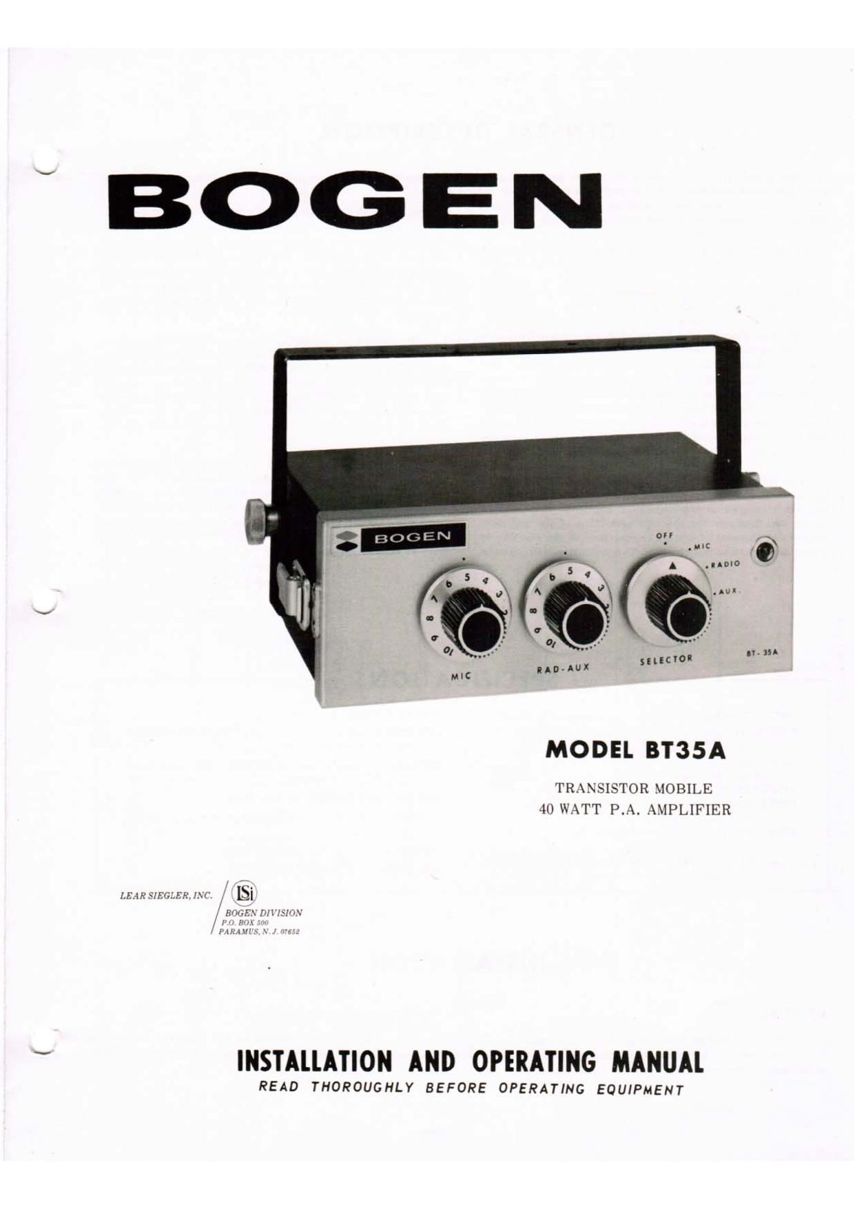 Bogen BT 35 A Operating Manual