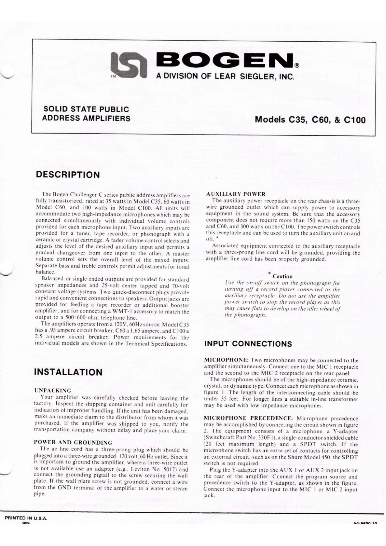 Bogen C 35 C 60 C 100 Operating Manual