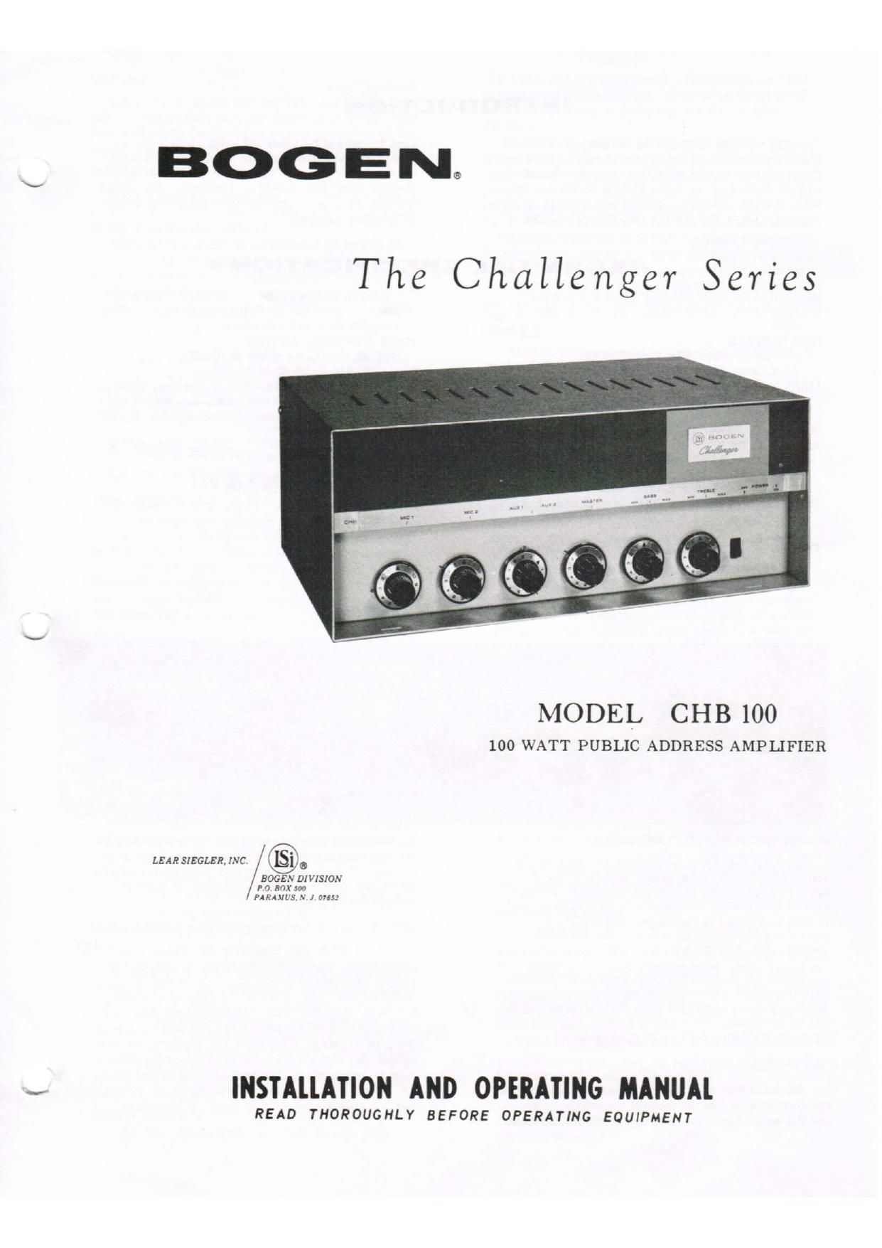 Bogen CHB 100 Operating Manual