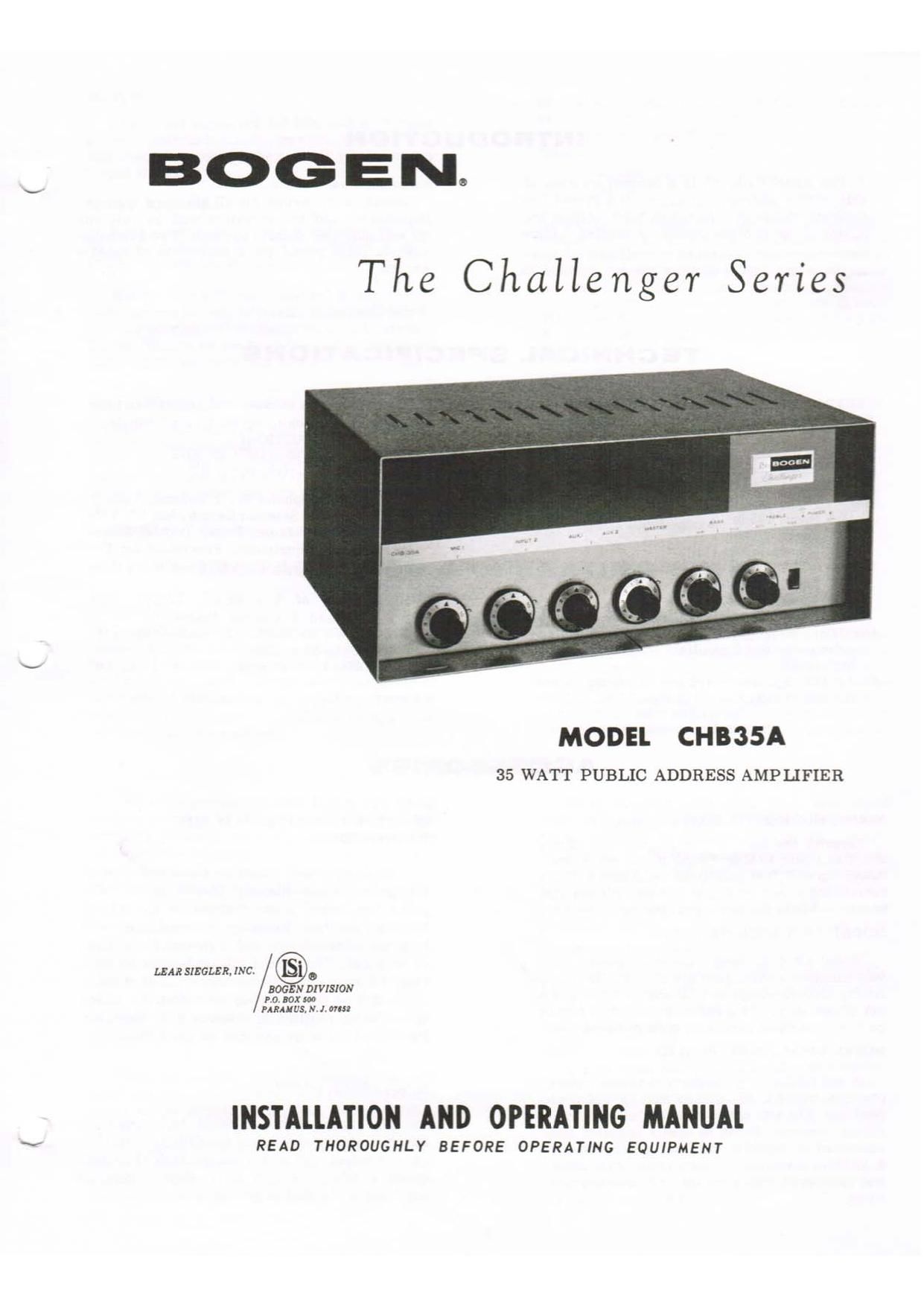 Bogen CHB 35A Operating Manual
