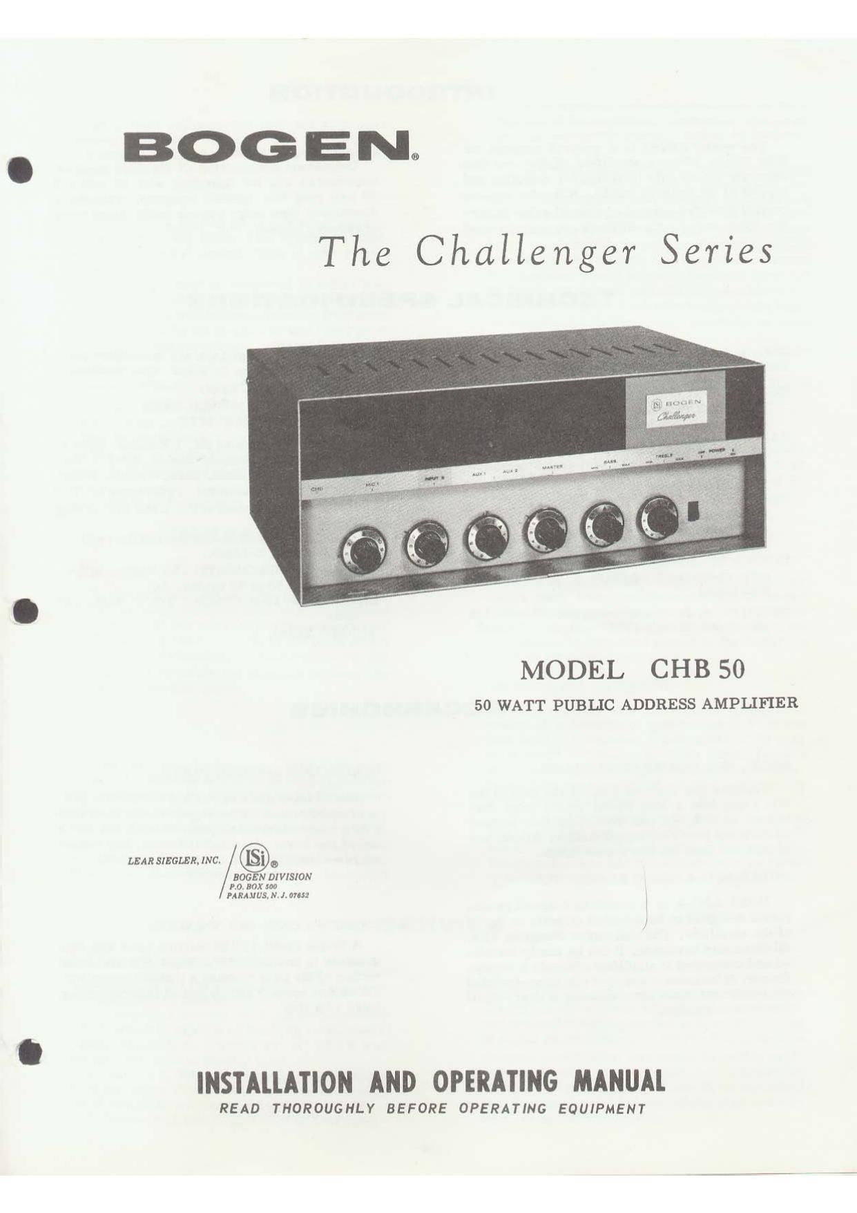 Bogen CHB 50 Operating Manual