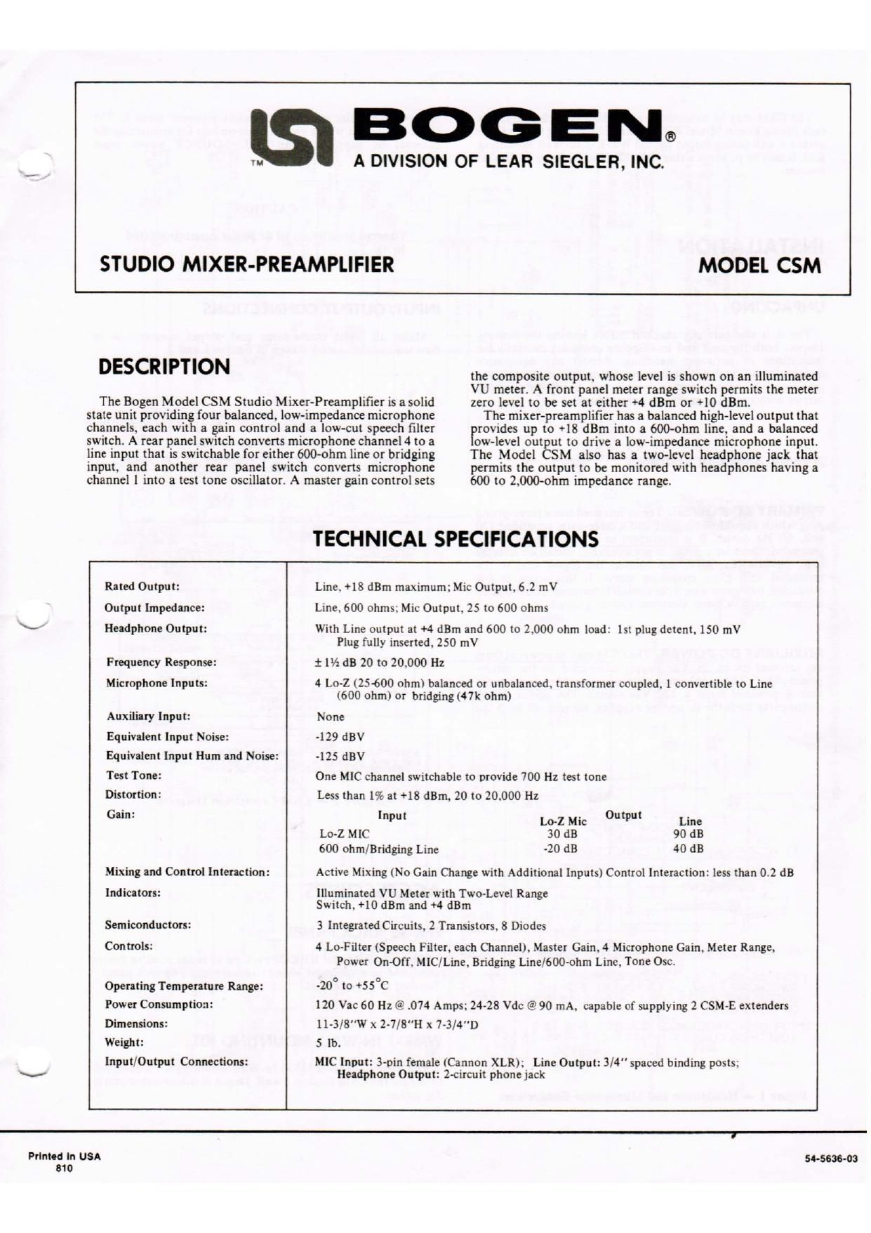 Bogen CSM Operating Manual