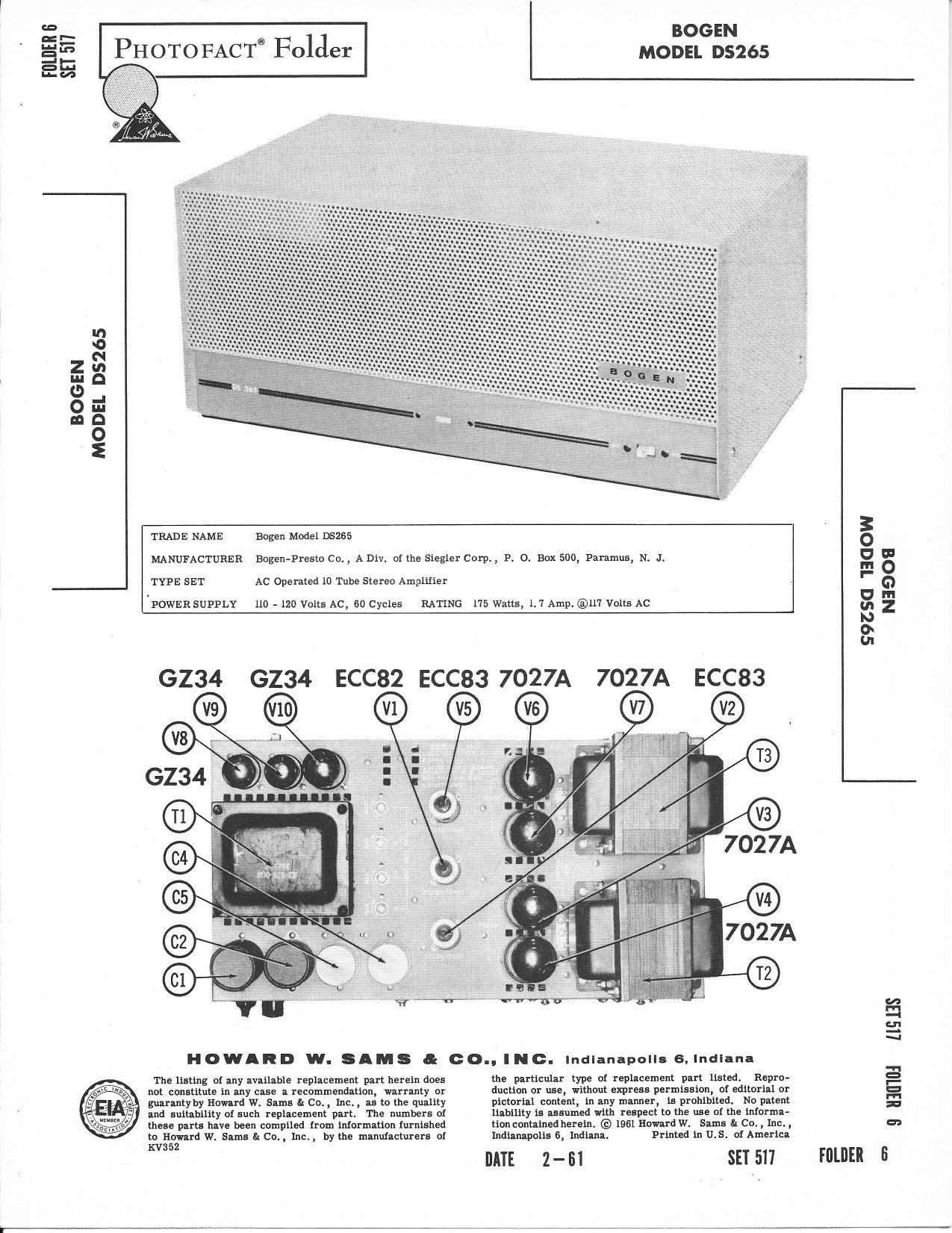 Bogen DS 265 Service Manual