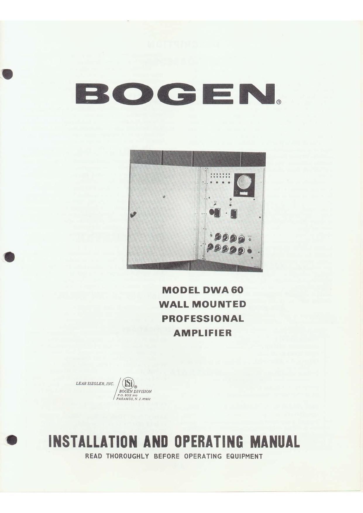 Bogen DWA 60 Operating Manual