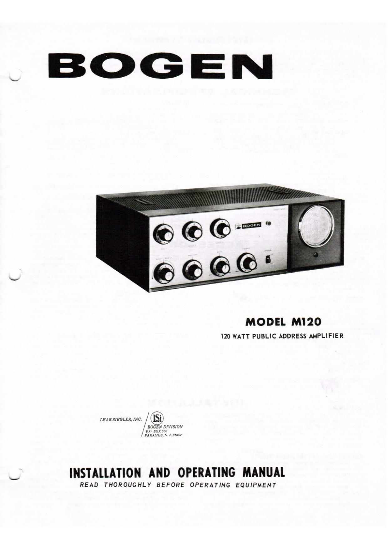 Bogen M120 Operating Manual