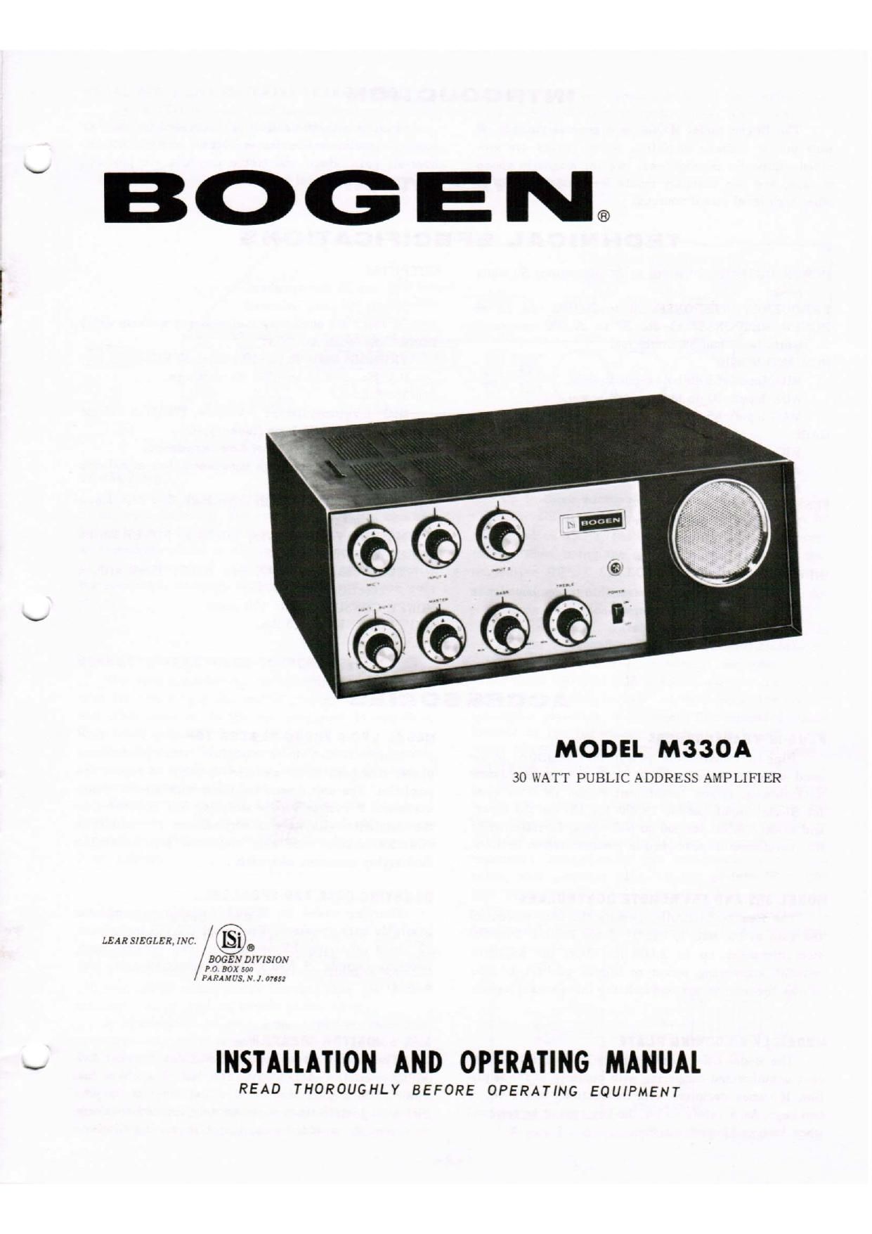 Bogen M330A Operating Manual