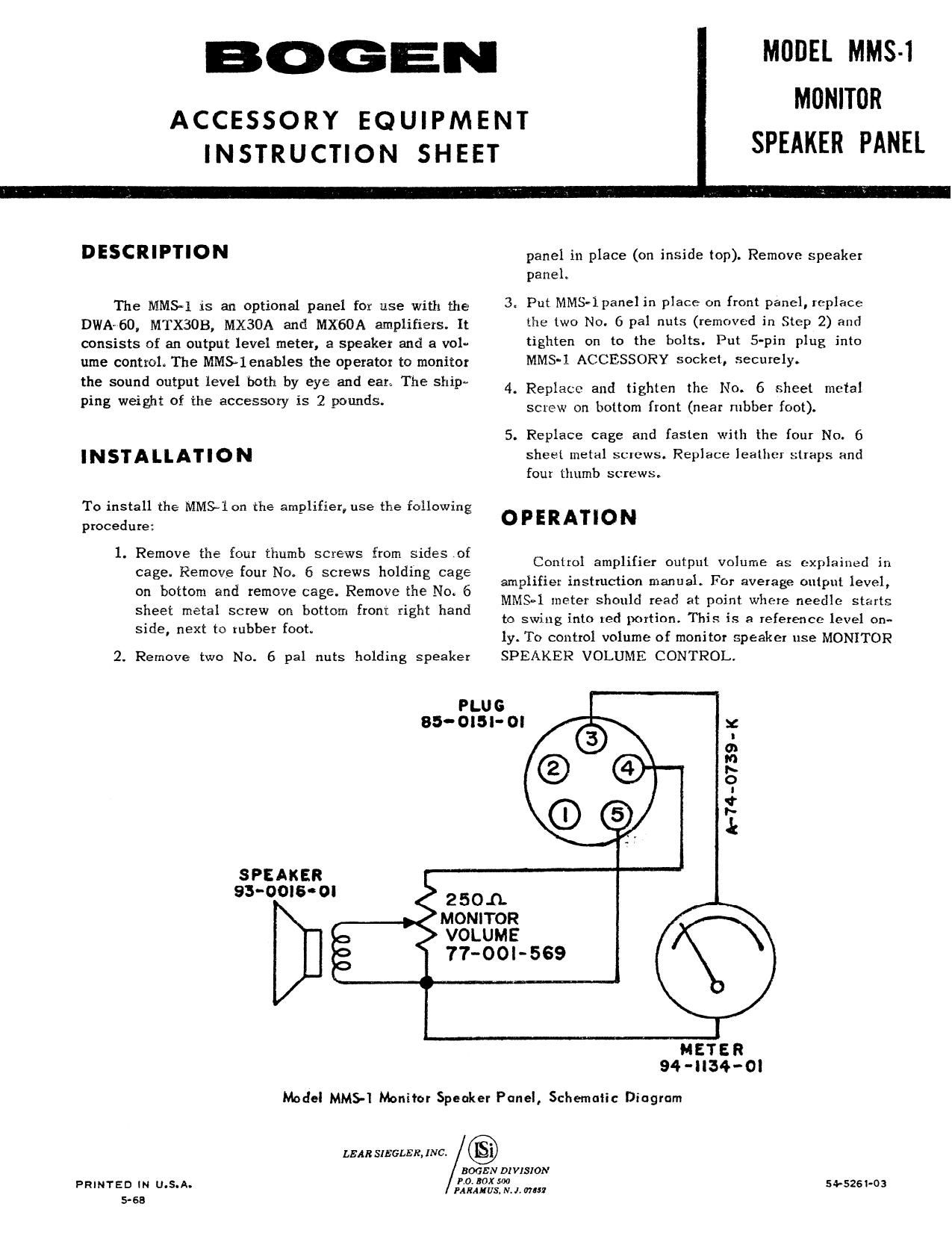 Bogen MMS 1 Operating Manual