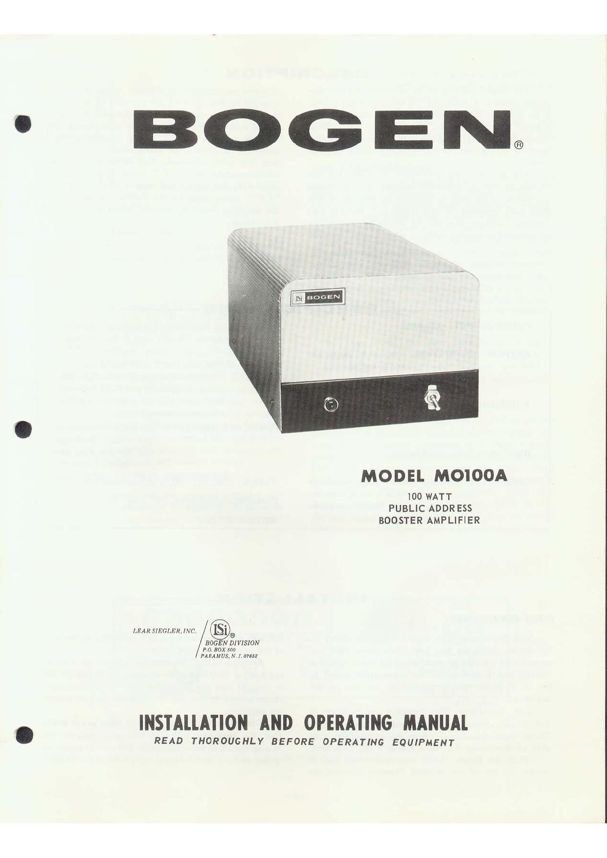Bogen MO100A Operating Manual