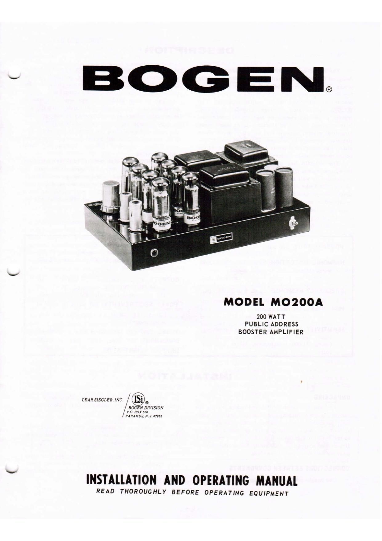 Bogen MO200A Operating Manual
