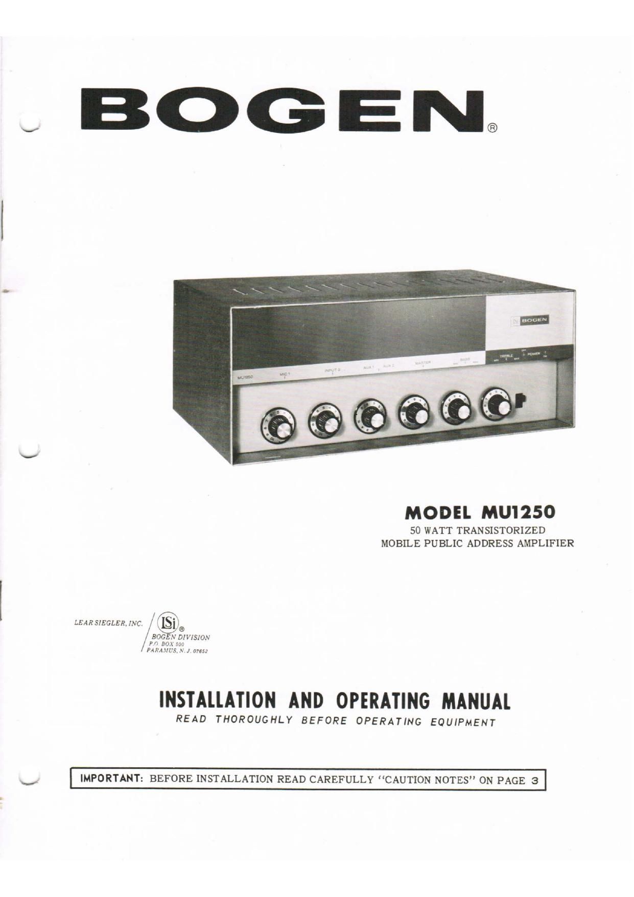Bogen MU1250 Operating Manual