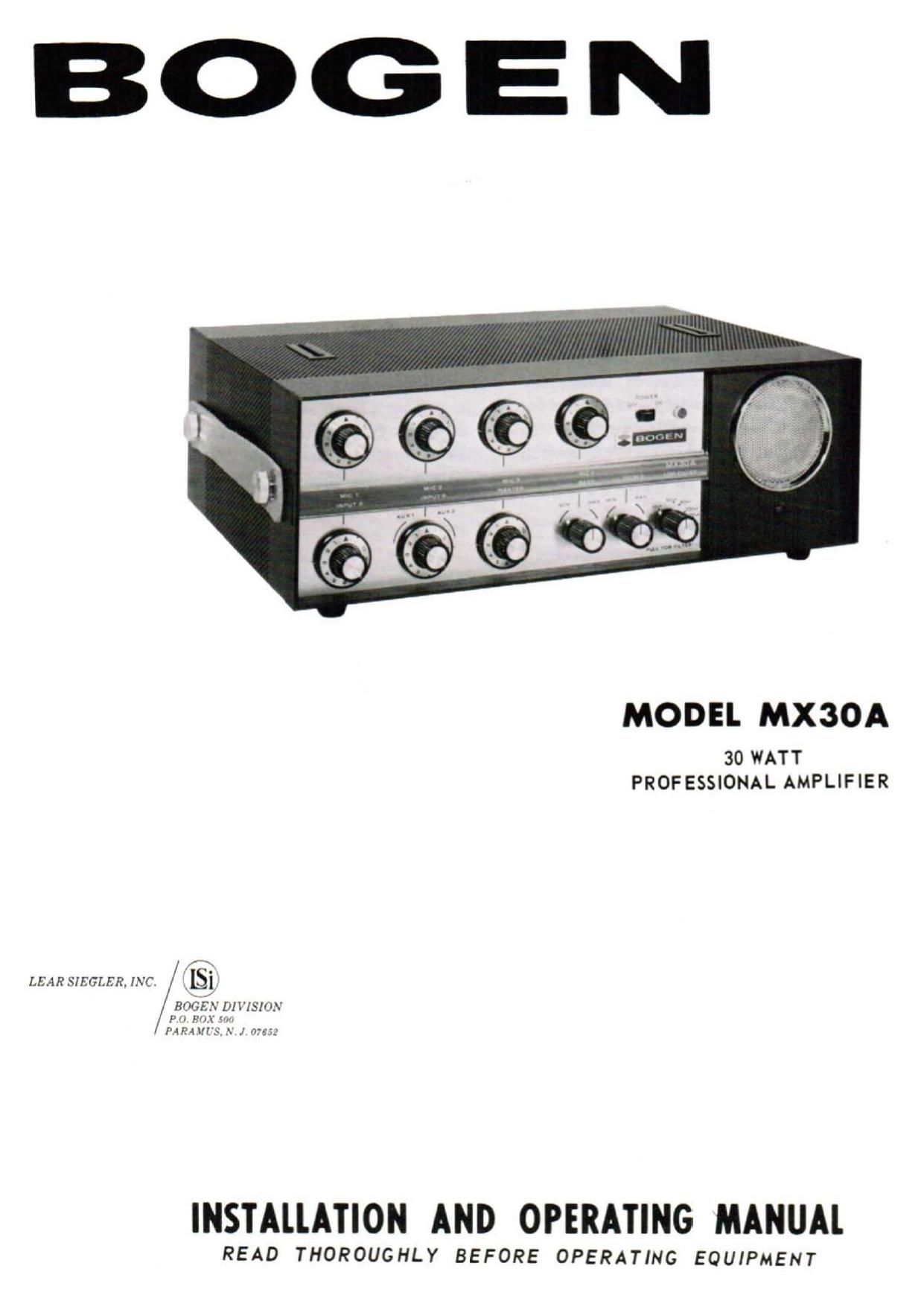 Bogen MX 30A Owners Manual