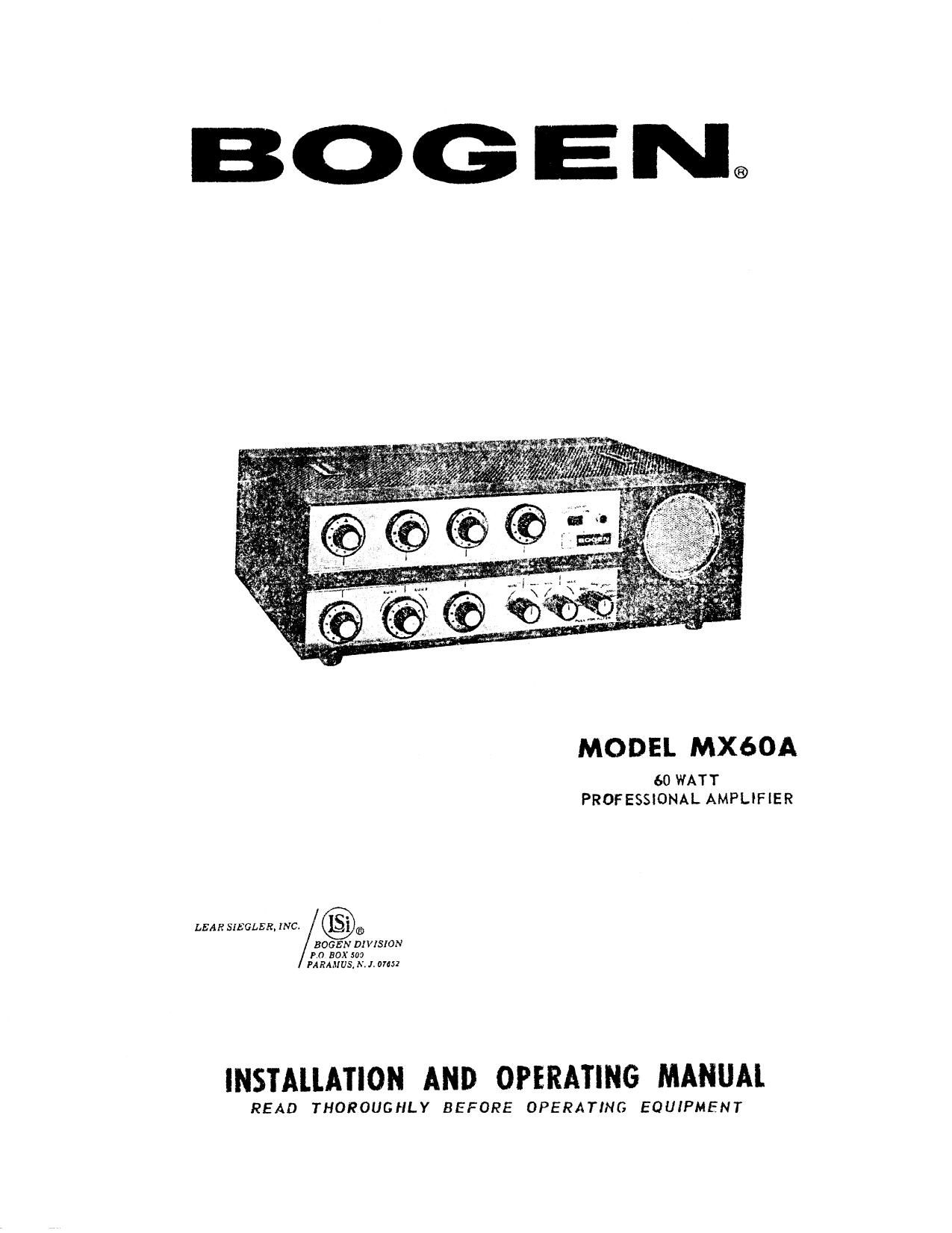 Bogen MX60A Operating Manual