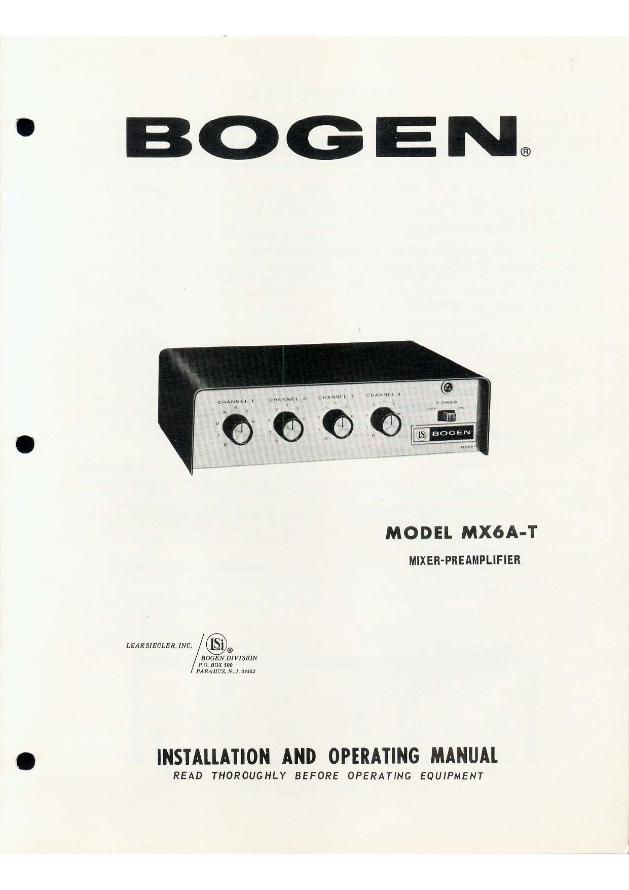 Bogen MX6A T Operating Manual