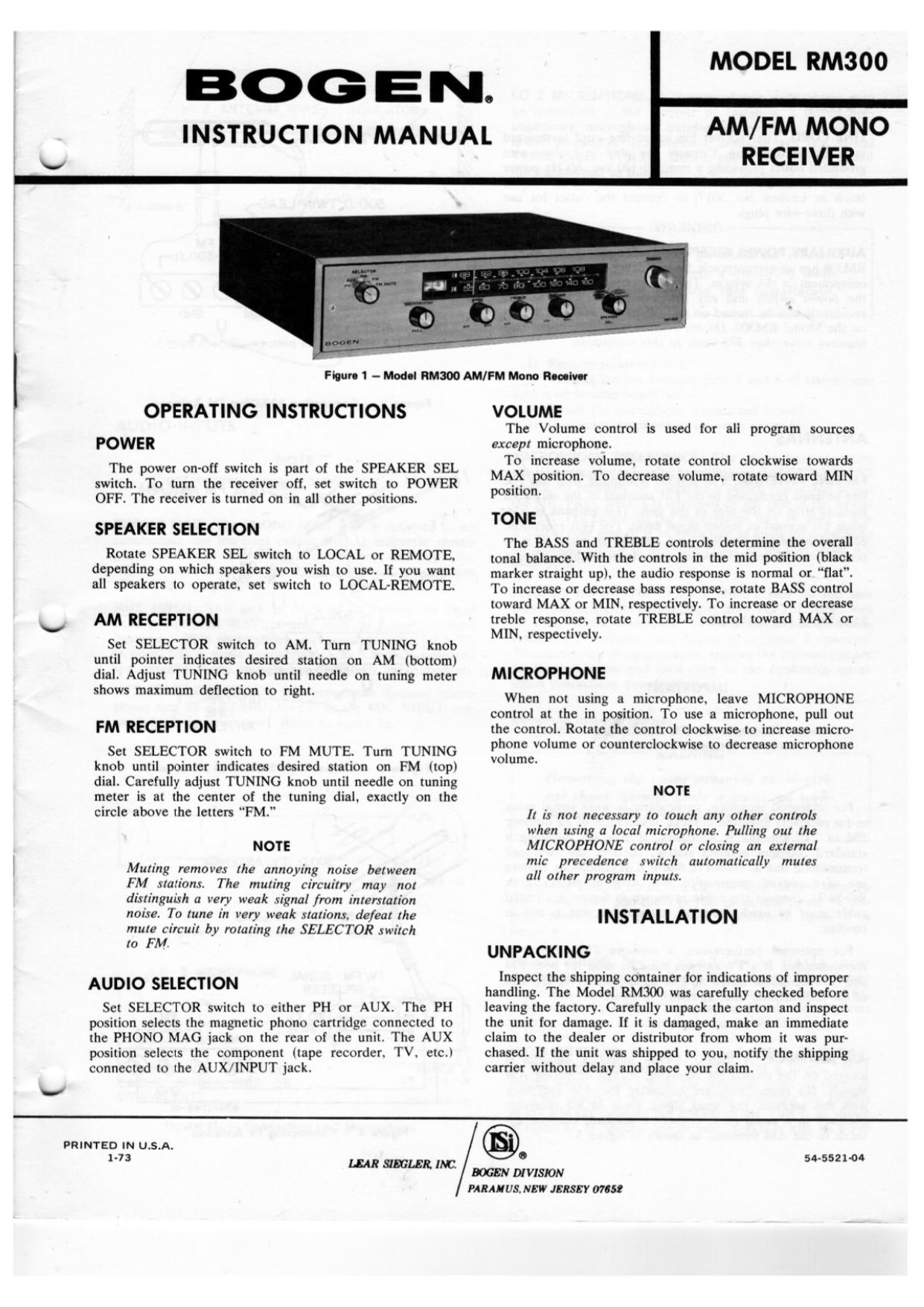 Bogen RM300 Operating Manual