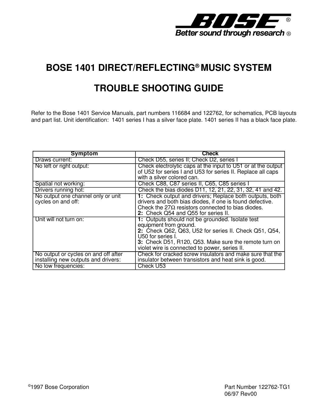bose 1401 trouble shooting guide