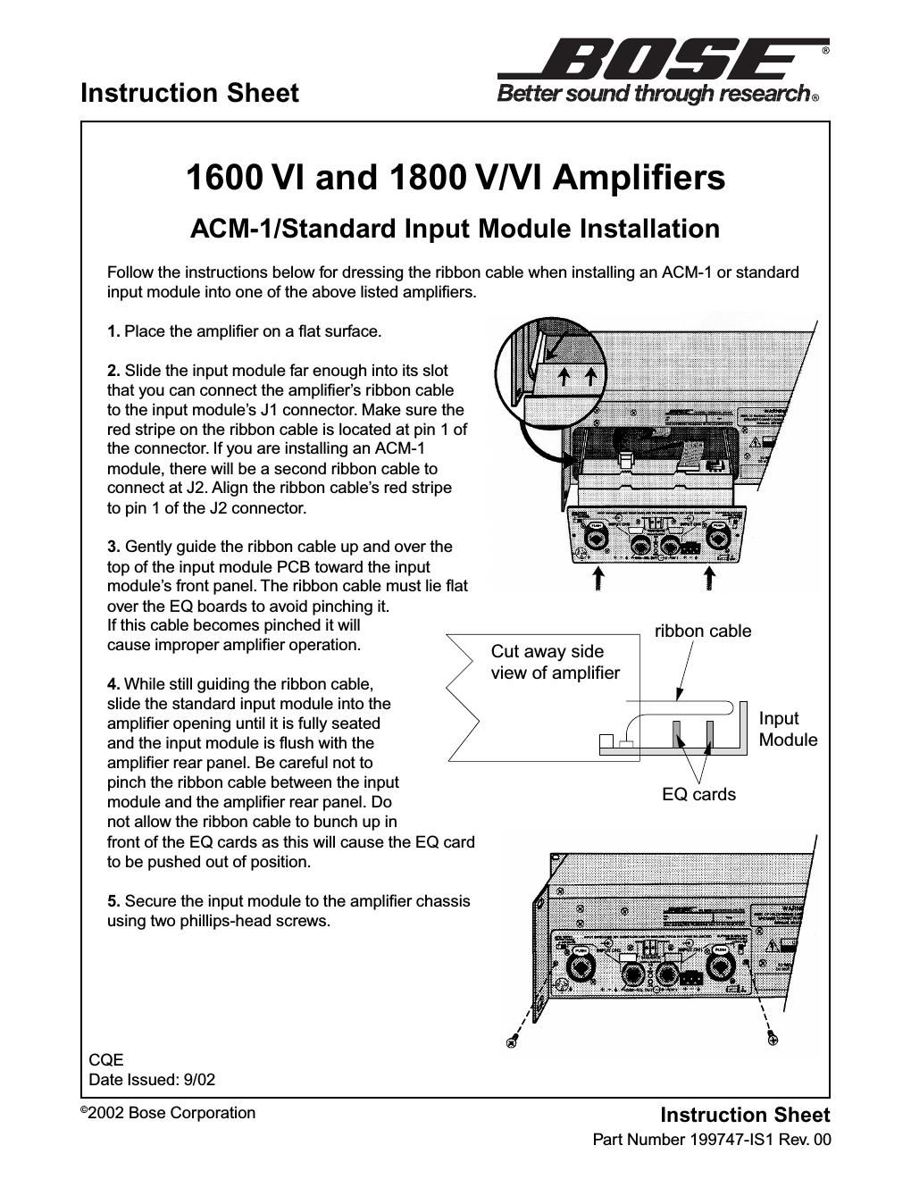 bose 1600 vi 1800 v vi amplifiers instruction sheet