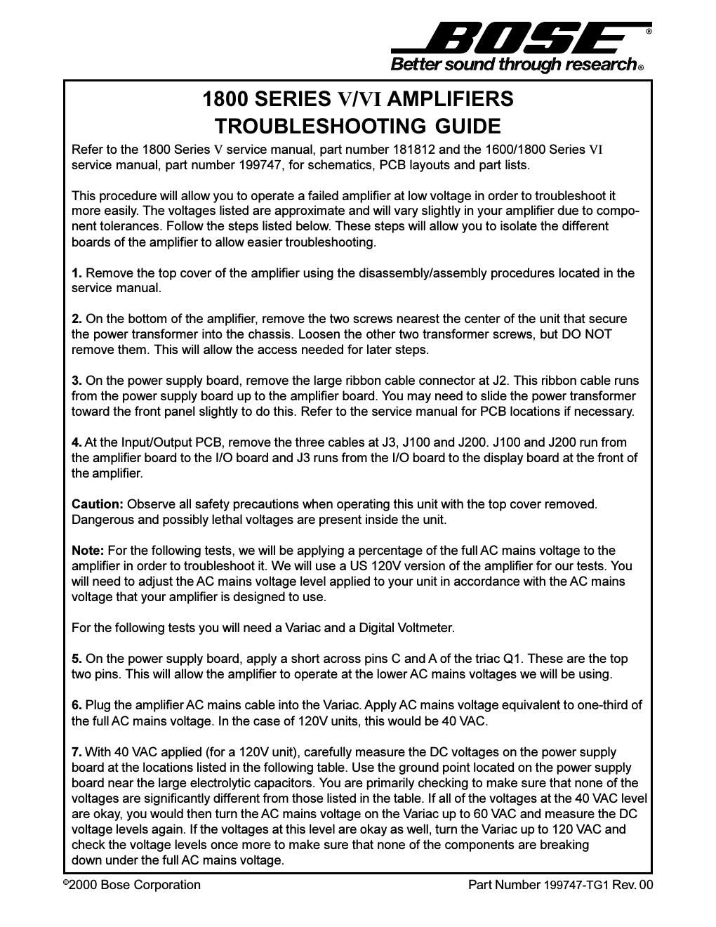 bose 1600 vi 1800 v vi amplifiers troubleshooting guide