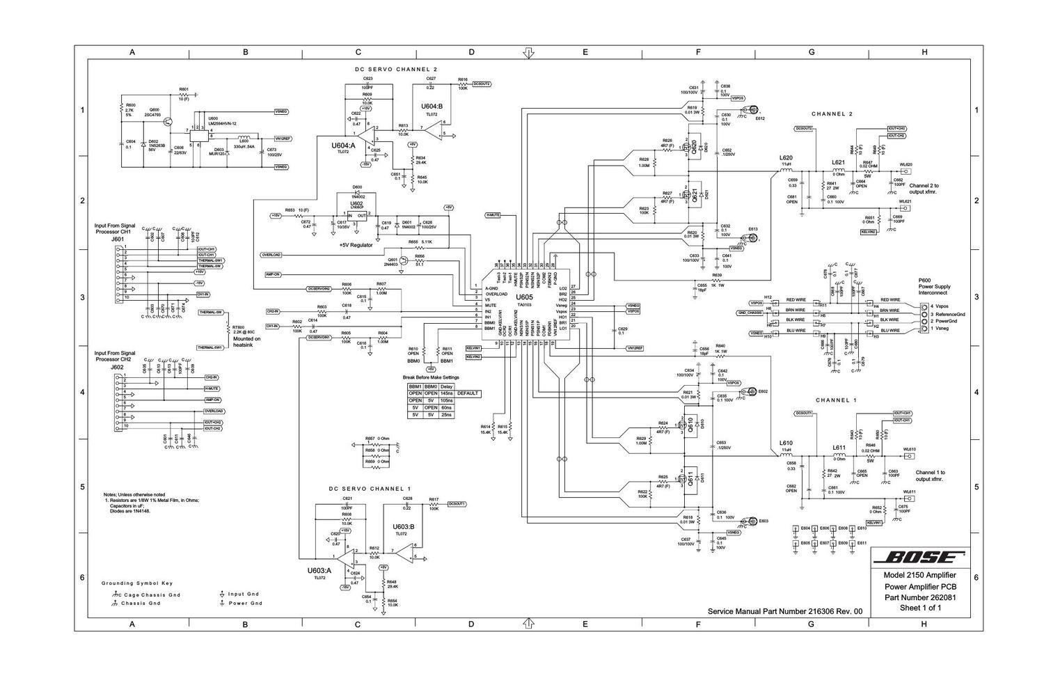 bose 2150 amplifier sd262081 6000 0435 schematics