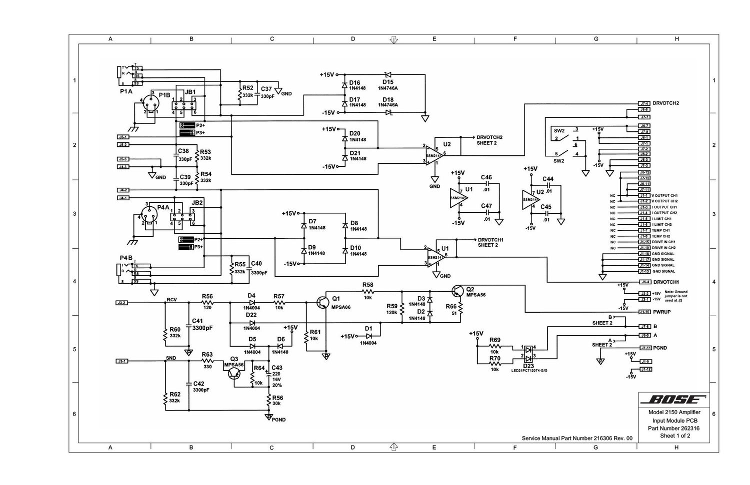 bose 2150 amplifier sd262316sh1 schematics
