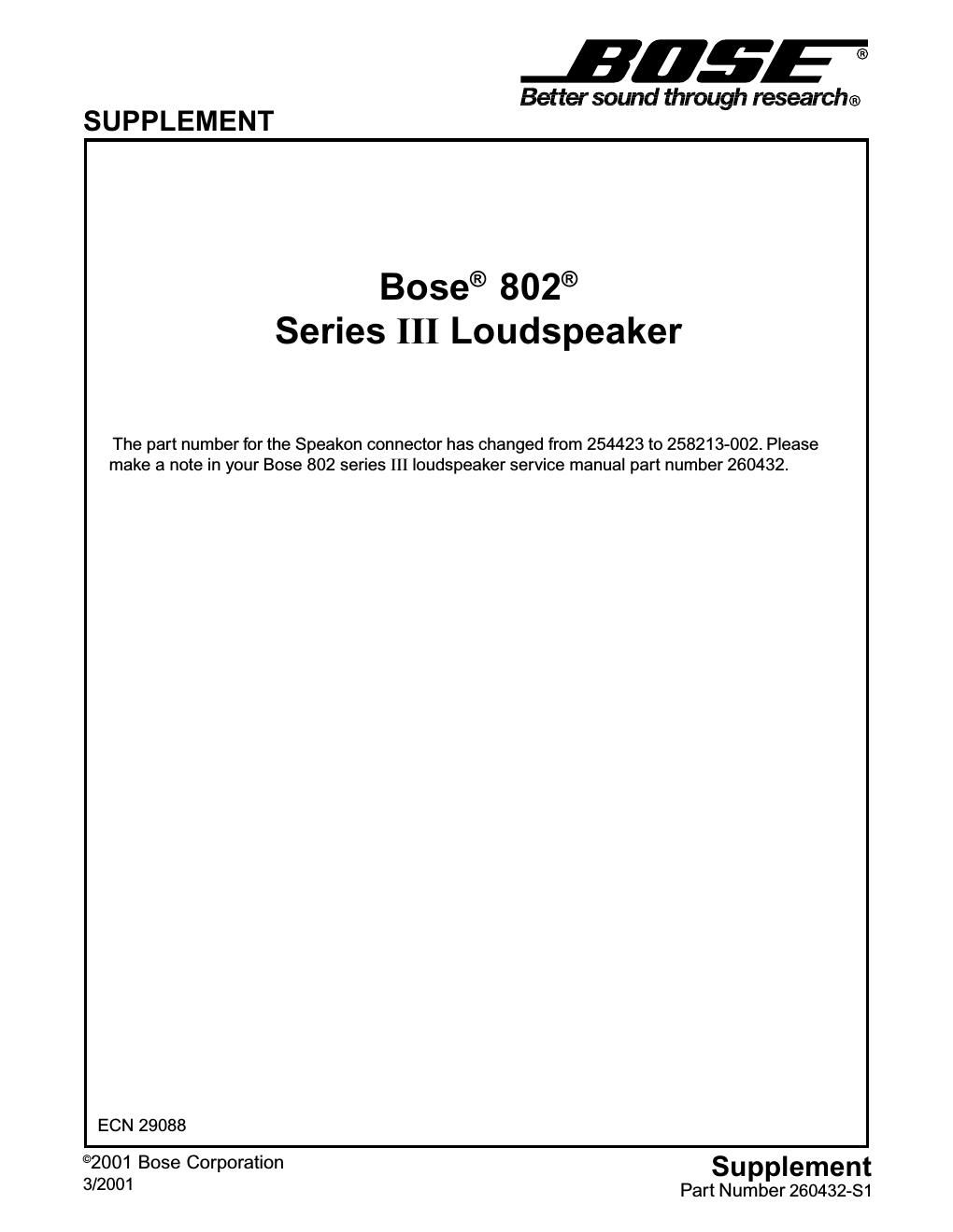 bose 802 iii speaker supplement s1