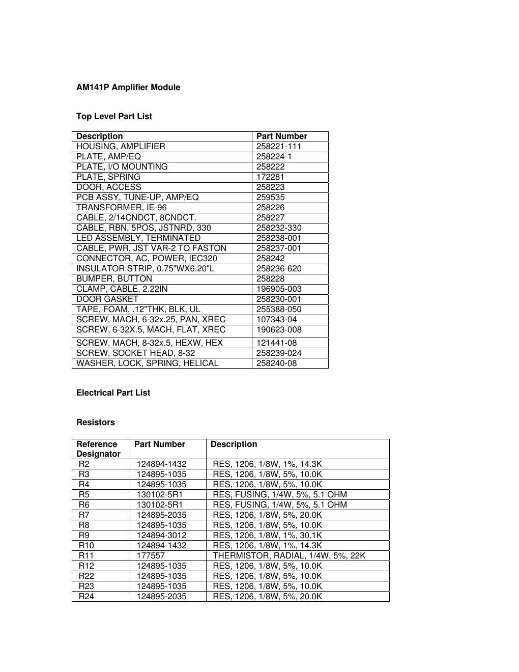 bose am 141p part list