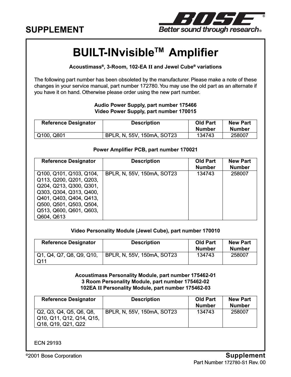 bose built invisible amplifier service manual s1