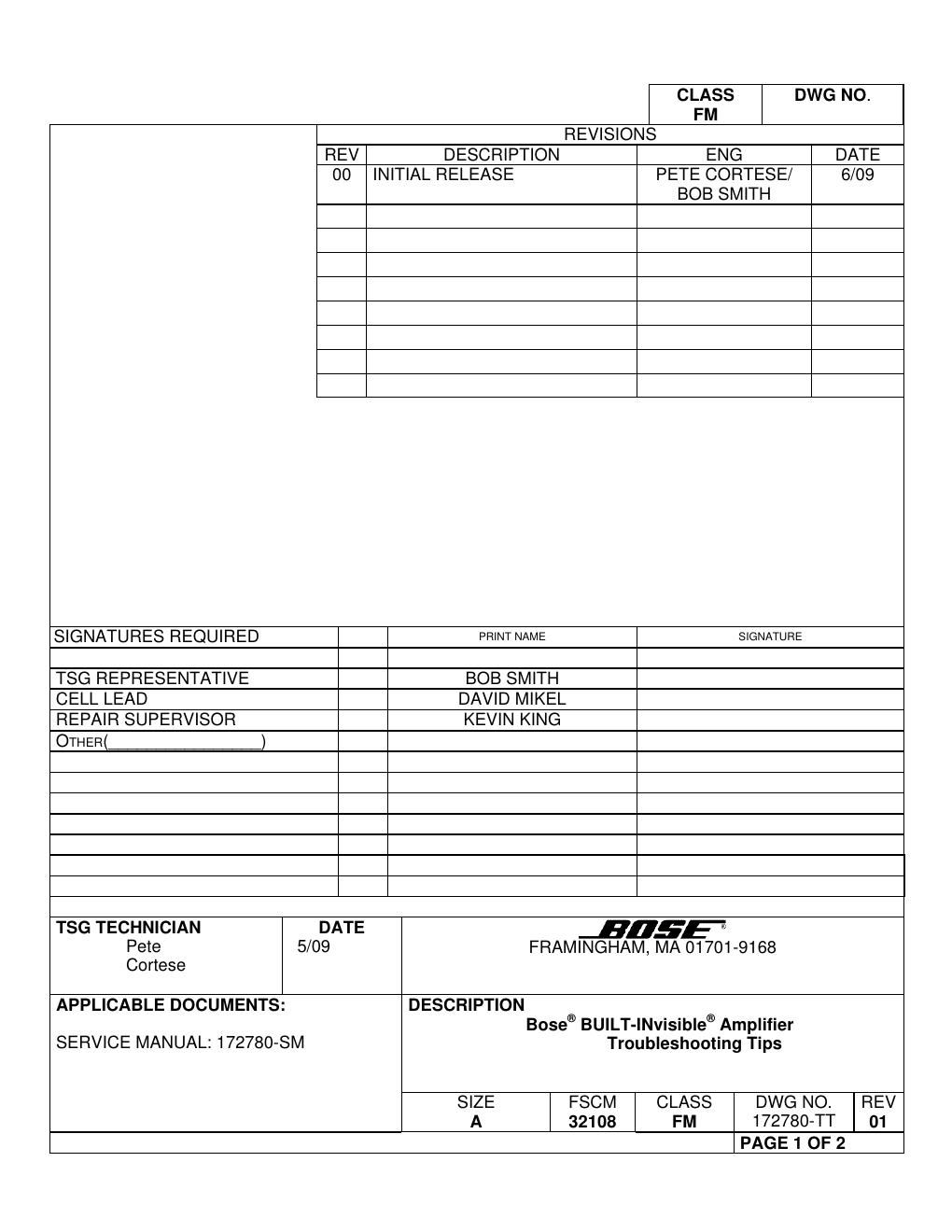 bose built invisible amplifier service manual troubleshooting tibose ps