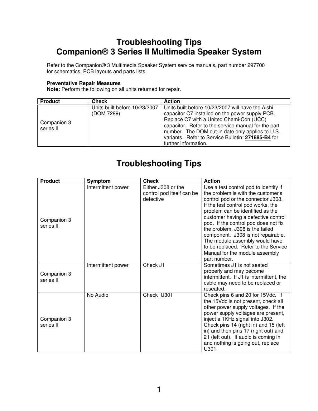 bose companion 3 ii troubleshooting tips