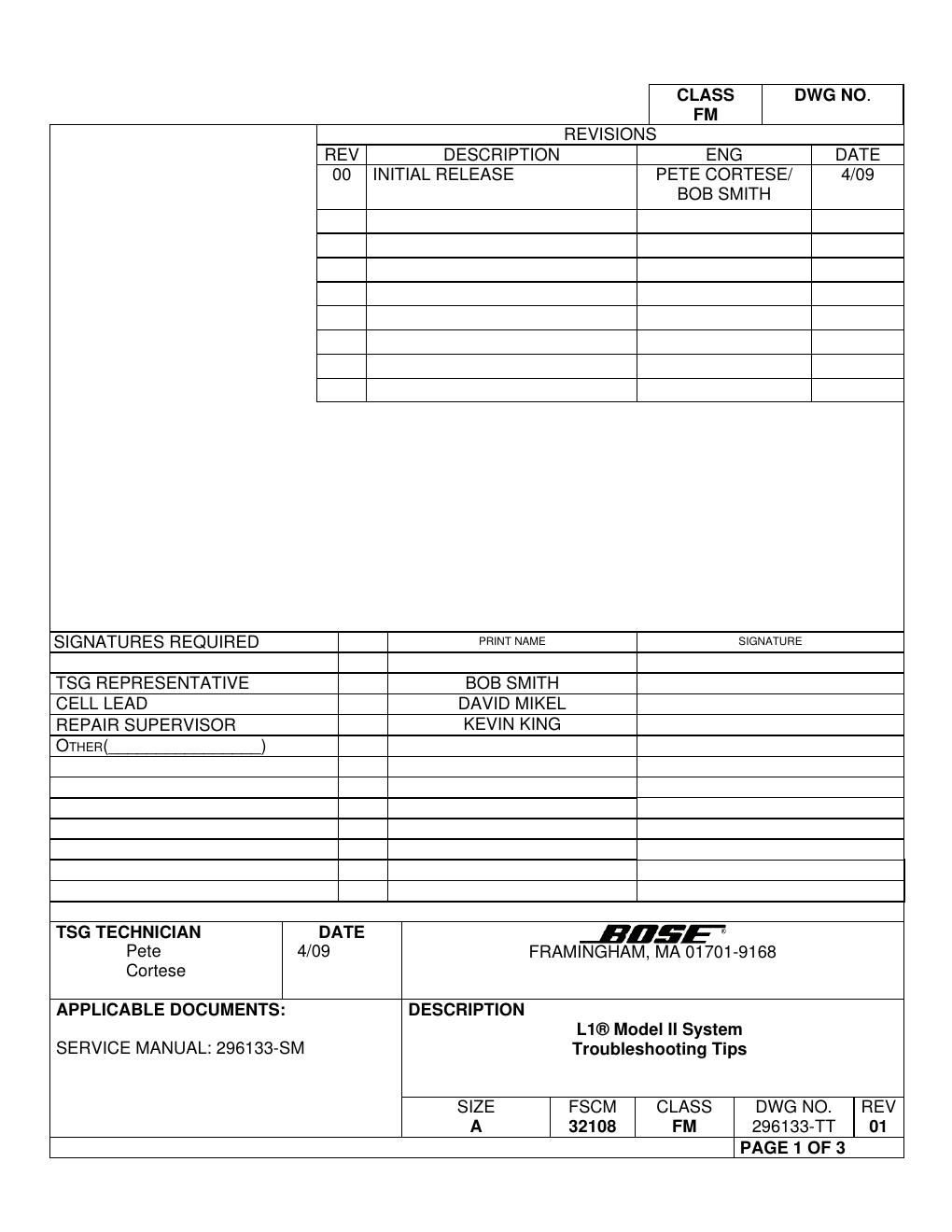 bose l1 bose model ii system rev 01 troubleshooting tibose ps