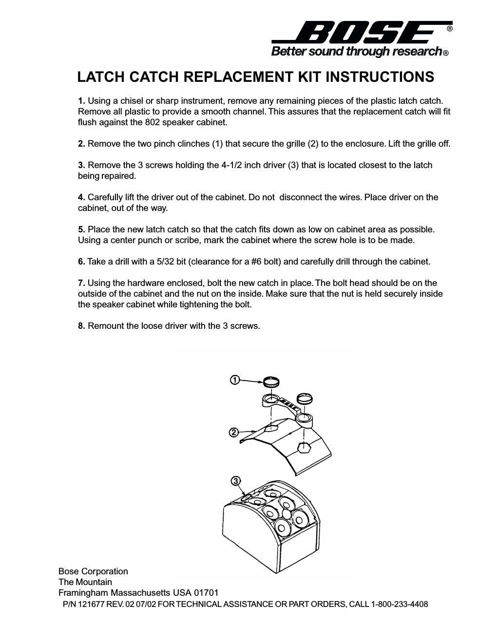 bose latch catch replacement kit instructions