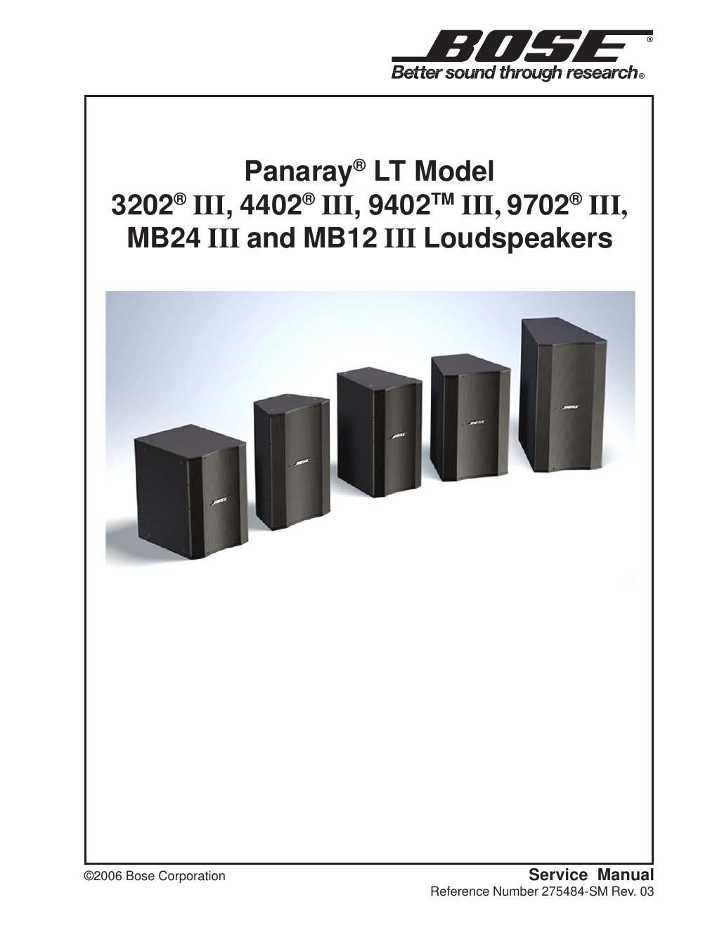 bose panaray lt3202 iii 4402 iii 9402 iii 9702 iii mb24 iii and mb12 iii service manual