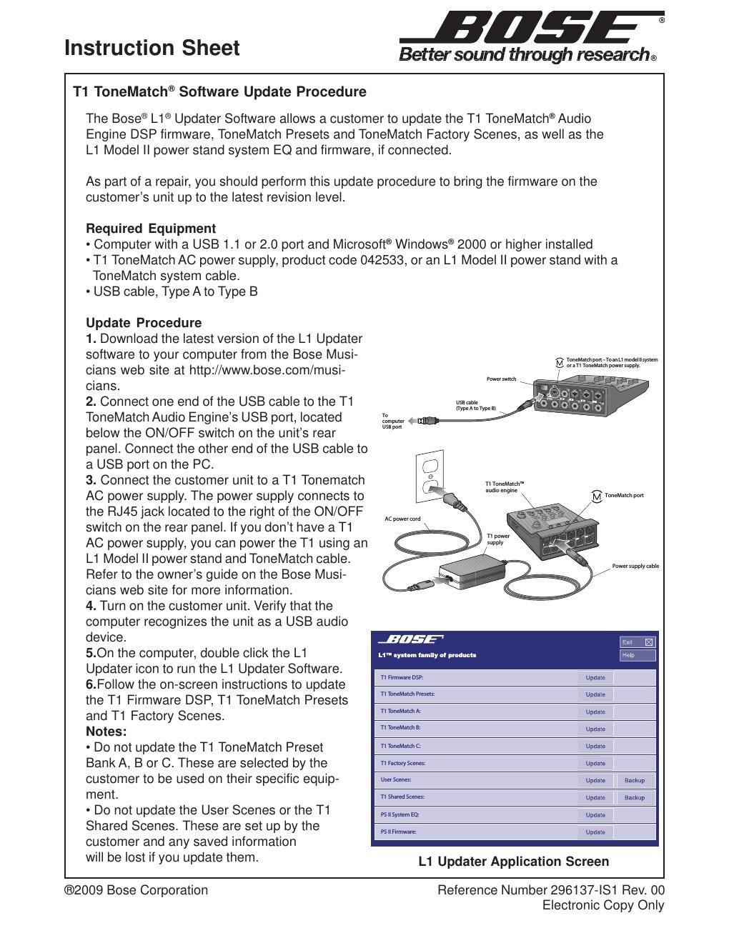 bose t1 tonematch audio engine software update procedure