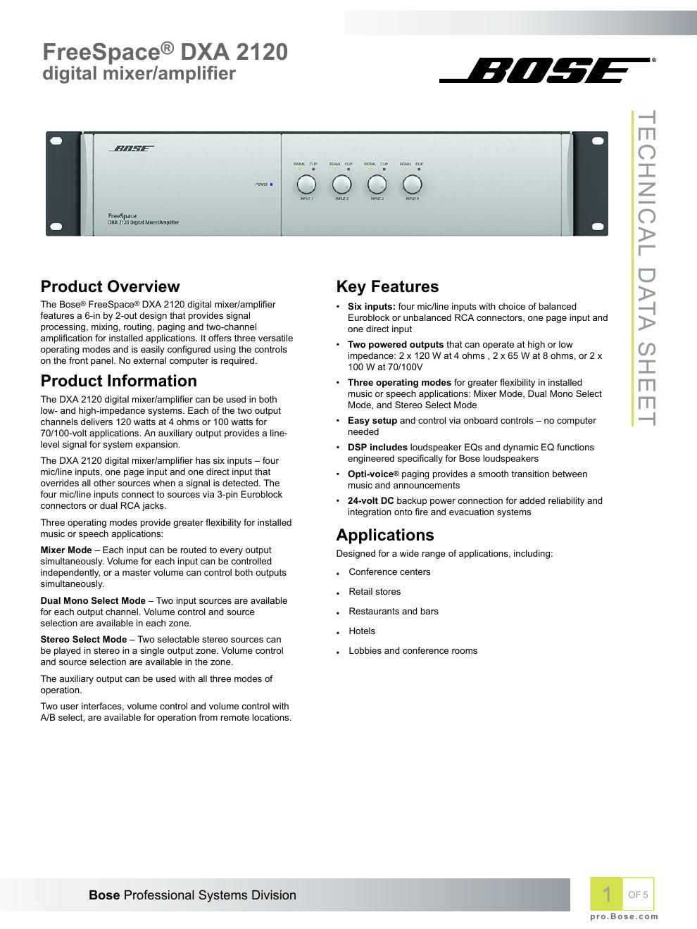 bose tds fs dxa 2120 digital mixer amplifier