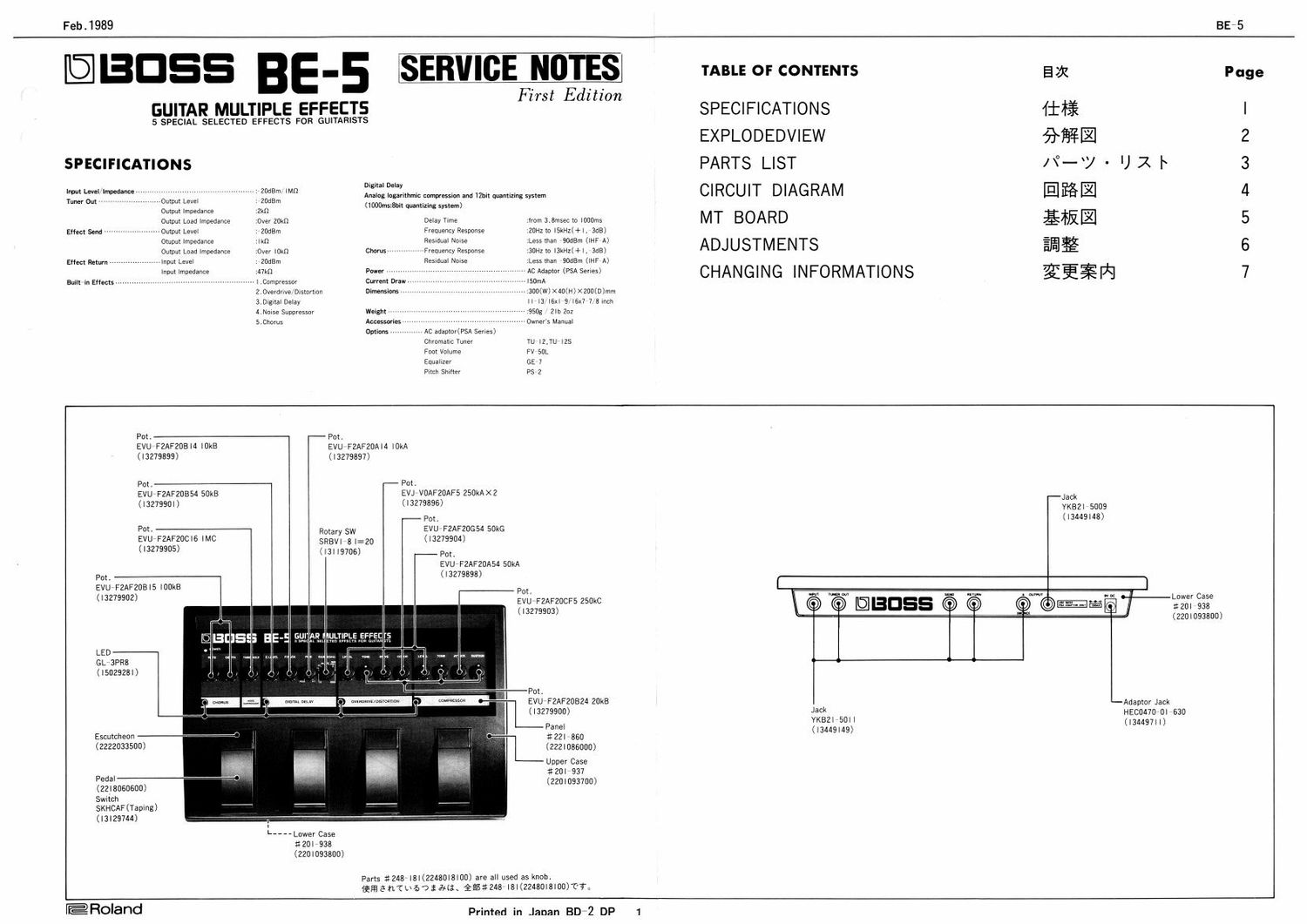 BOSS BE 5 SERVICE NOTES