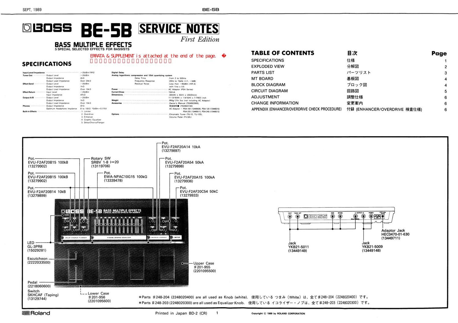 BOSS BE 5B SERVICE NOTES