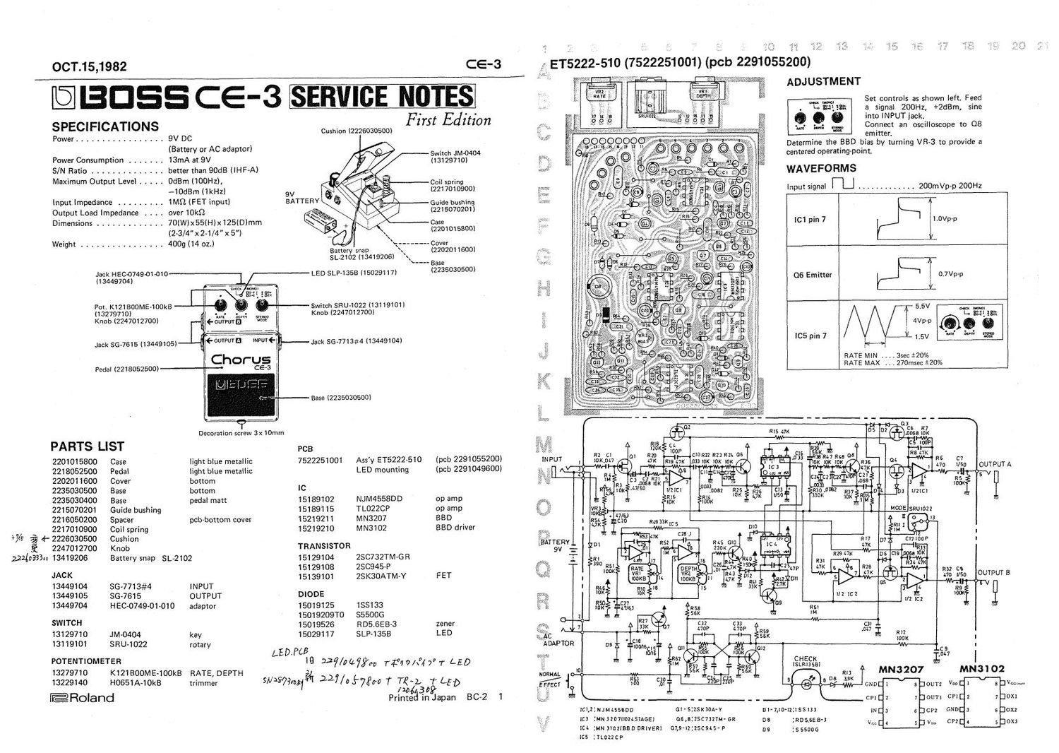 BOSS CE 3 SERVICE NOTES