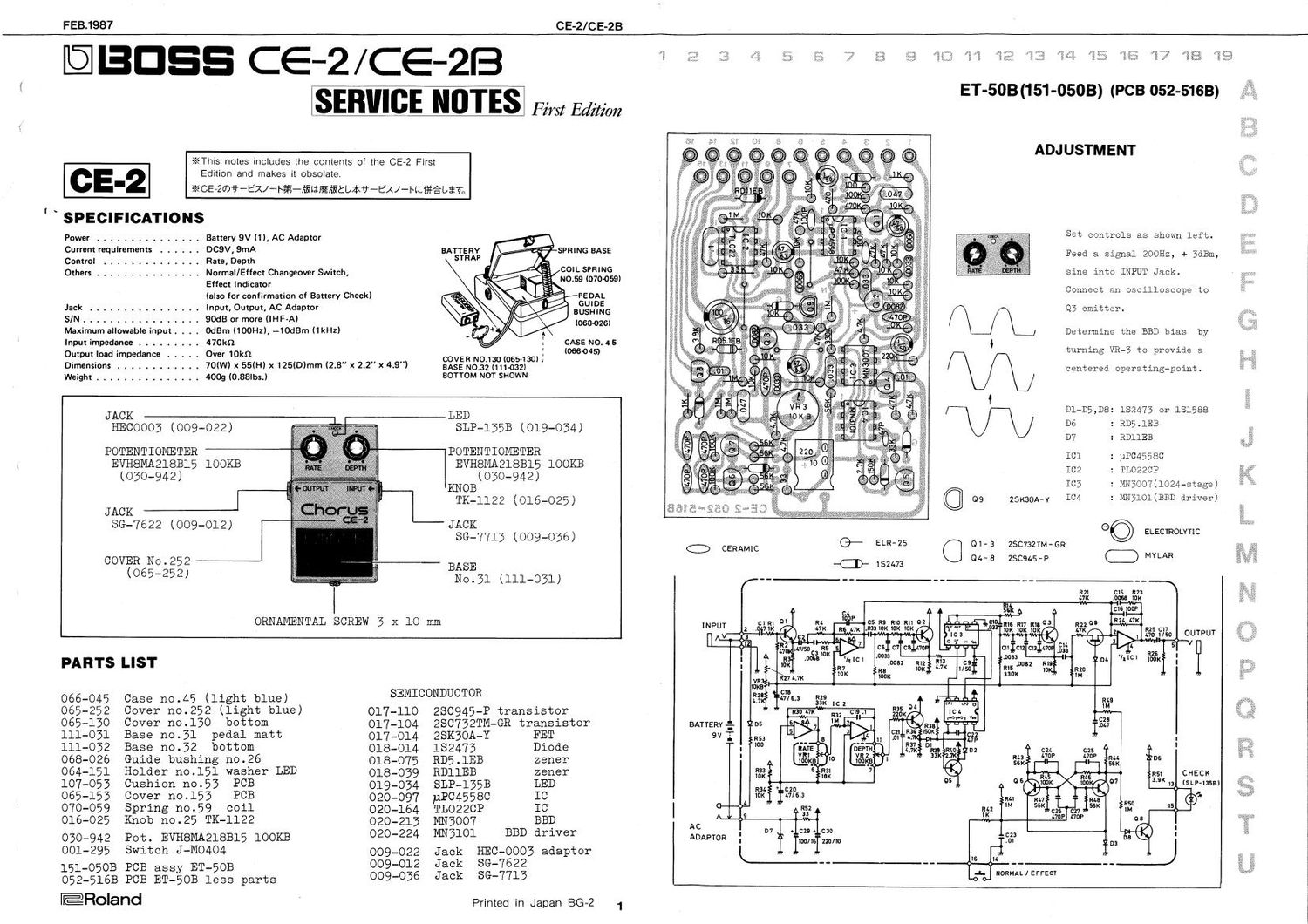 Boss CE 2, CE 2B Chorus Service Manual