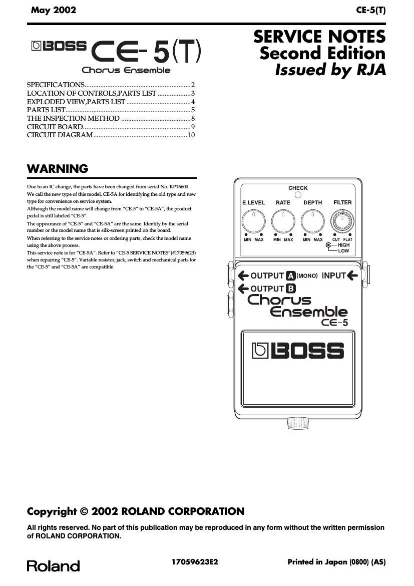 Boss CE 5T Chorus Ensemble Service Manual