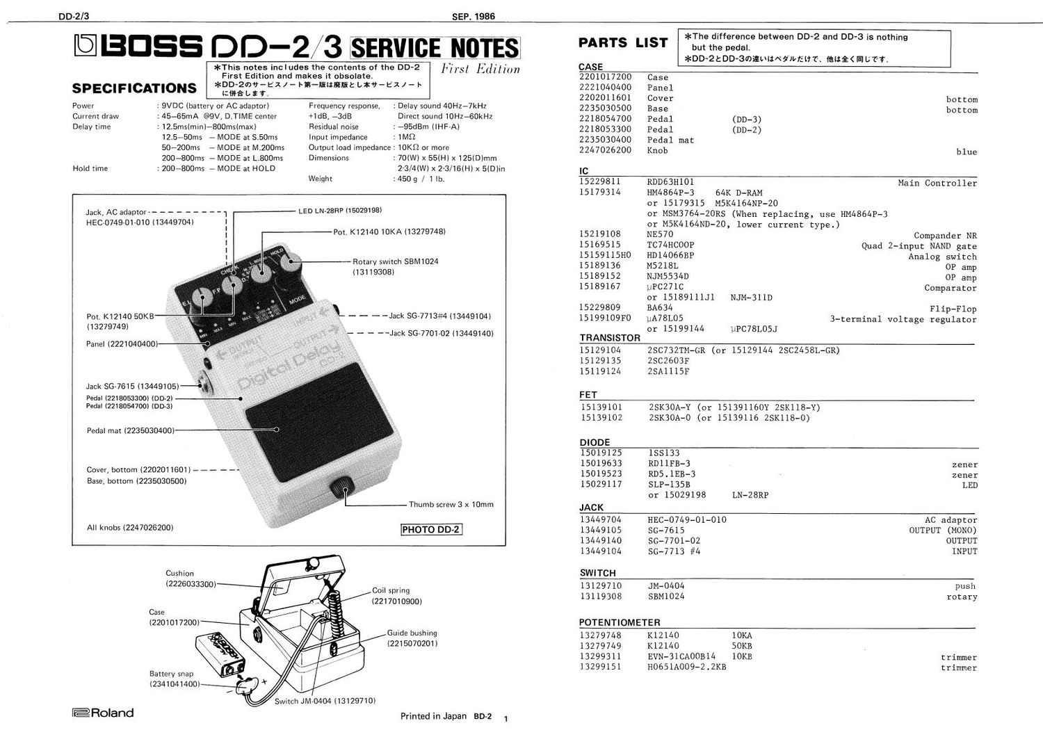 BOSS DD 2 DD 3 SERVICE NOTES