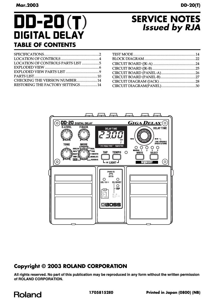 BOSS DD 20 SERVICE NOTES