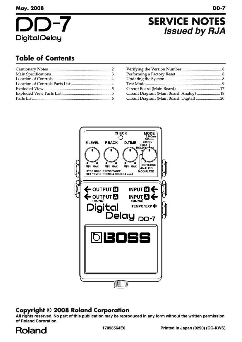 BOSS DD 7 SERVICE NOTES