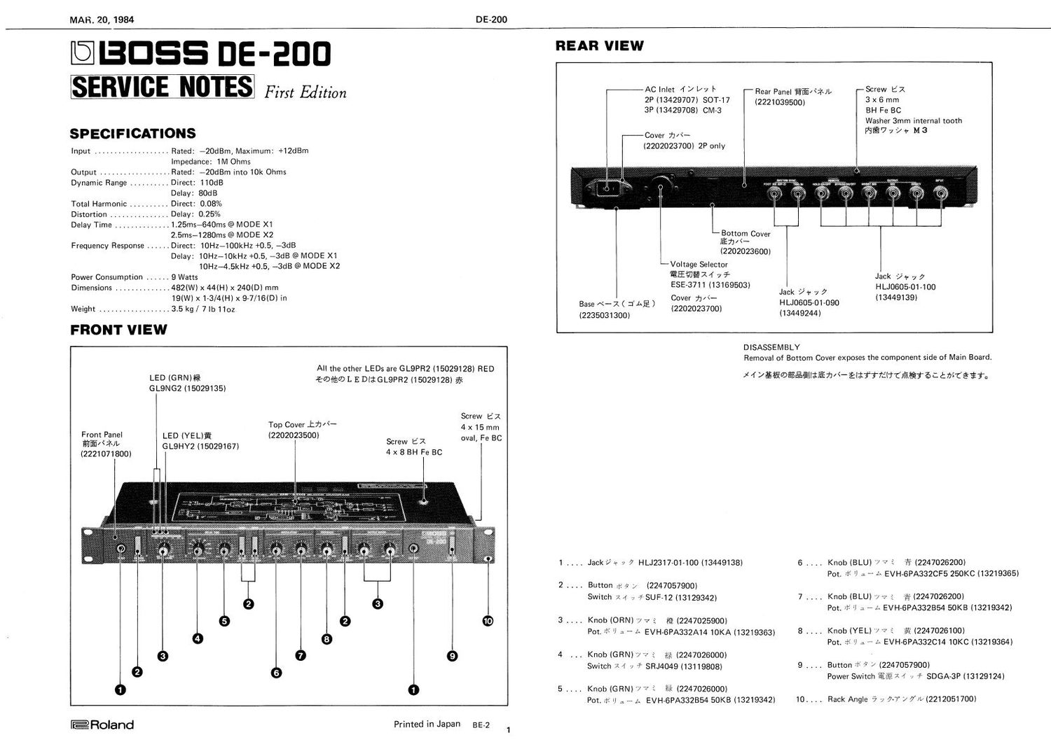 BOSS DE 200 SERVICE NOTES