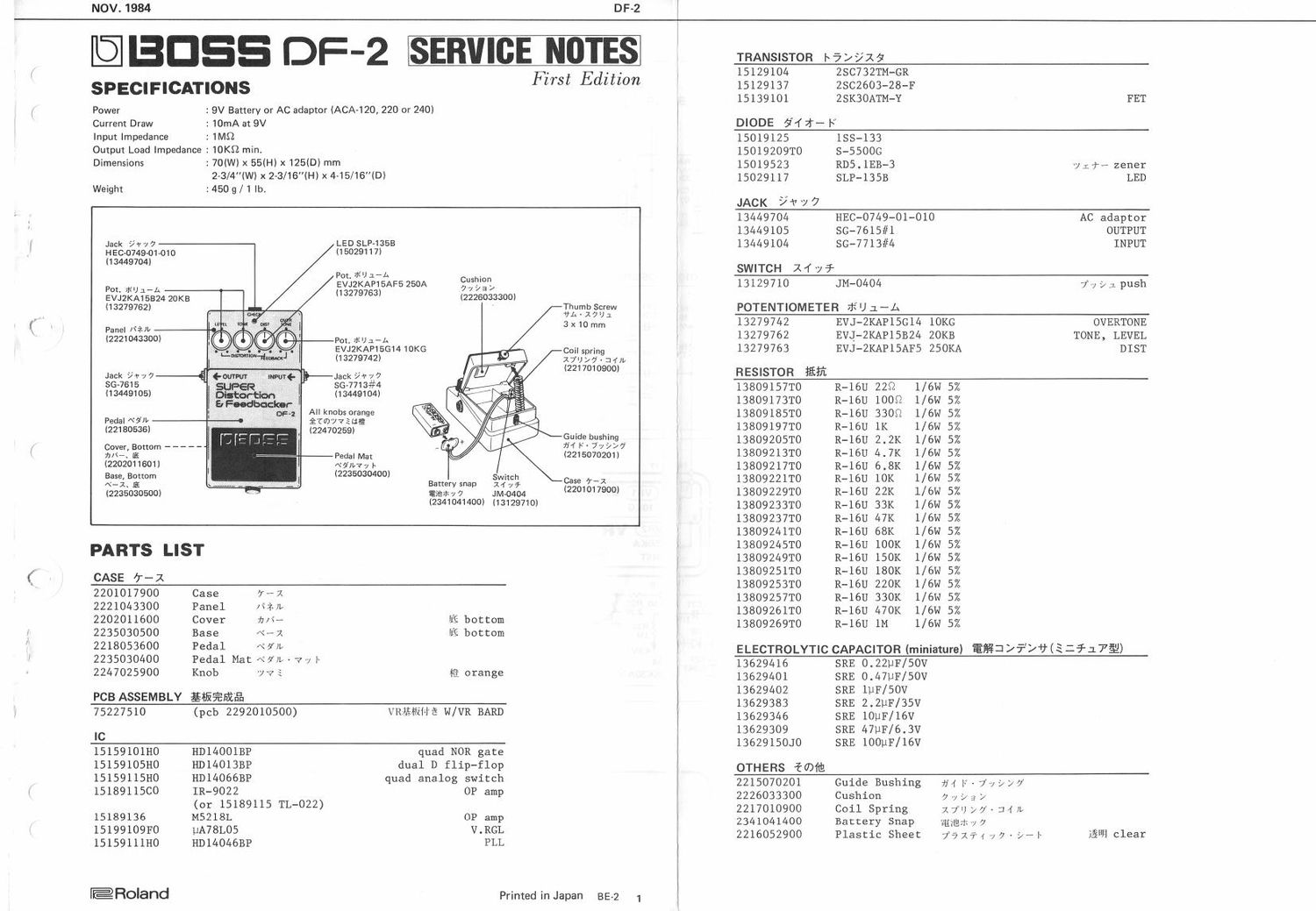 BOSS DF 2 SERVICE NOTES